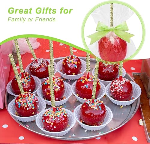 Miniatura 5 de Juego de 24 palitos de bambú de manzana, palitos brillantes de 24 piezas para pinchos de madera con diamantes de imitación de manzana, con bolsas de