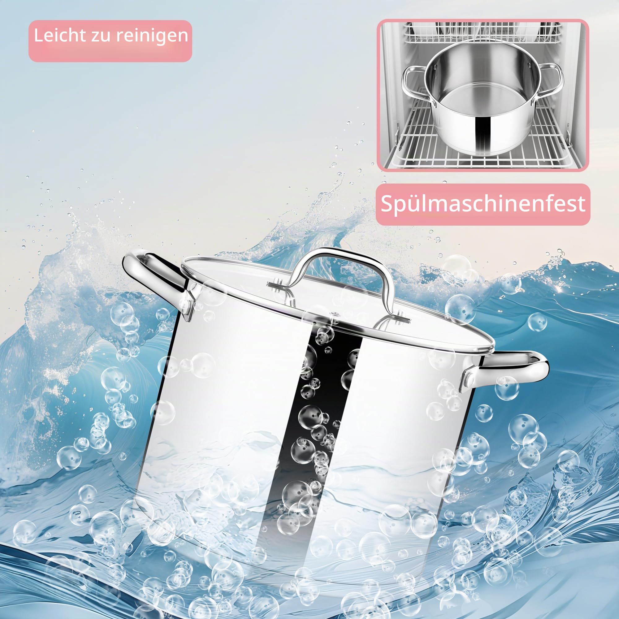 Herogo Suppentopf, 10 l, Suppentopf aus Edelstahl mit transparentem sichtbarem Deckel, 24 cm Induktions-Suppentopf für Suppe, dreilagiger Boden für alle Herde, großes Fassungsvermögen zum Schmoren