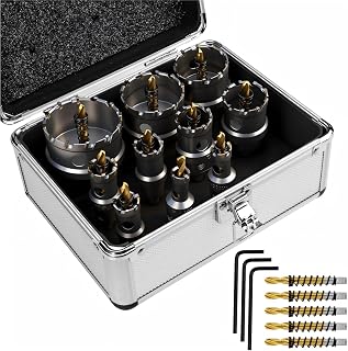 10PCS TCT Hole Saw Kit 14-60mm, Tungsten Carbide Metal Hole Cutter Set for Stainless Steel, Iron, Aluminium & Alloy, Heavy Duty Hole Saw Drill Bit Set with Pilot Bits, Hex Keys & Case