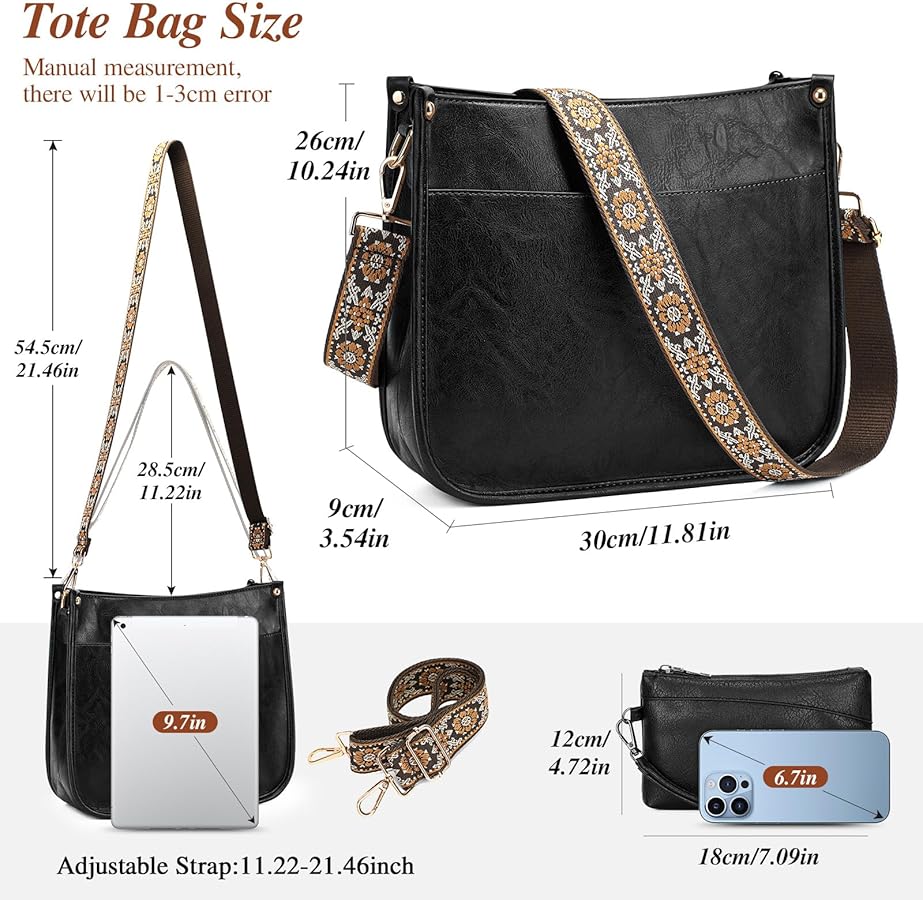 VINBAGGE Bolsos Mujer Bandolera, Bolso Cruzado Para Mujer Mediano, Bolso Bandolera Con 2 Correa De Hombro Verstelbaar Para Señora, Mujer, Viaje De Compras Y Trabajo