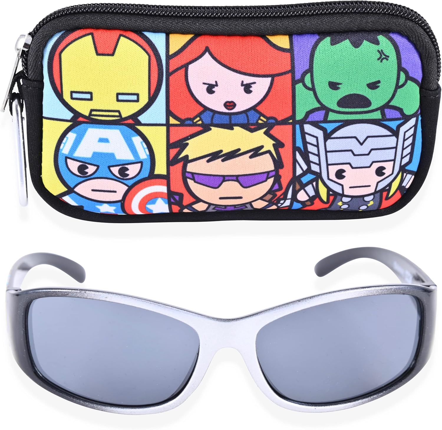 Marvel Avengers - Gafas de sol para niños con funda protectora para gafas de superhéroe, para niños y jóvenes