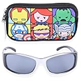 Marvel Avengers Boys Sunglasses for Kids with Super Hero Glasses Case Protective Toddler and Youth Sun Shades (Silver Avengers)
