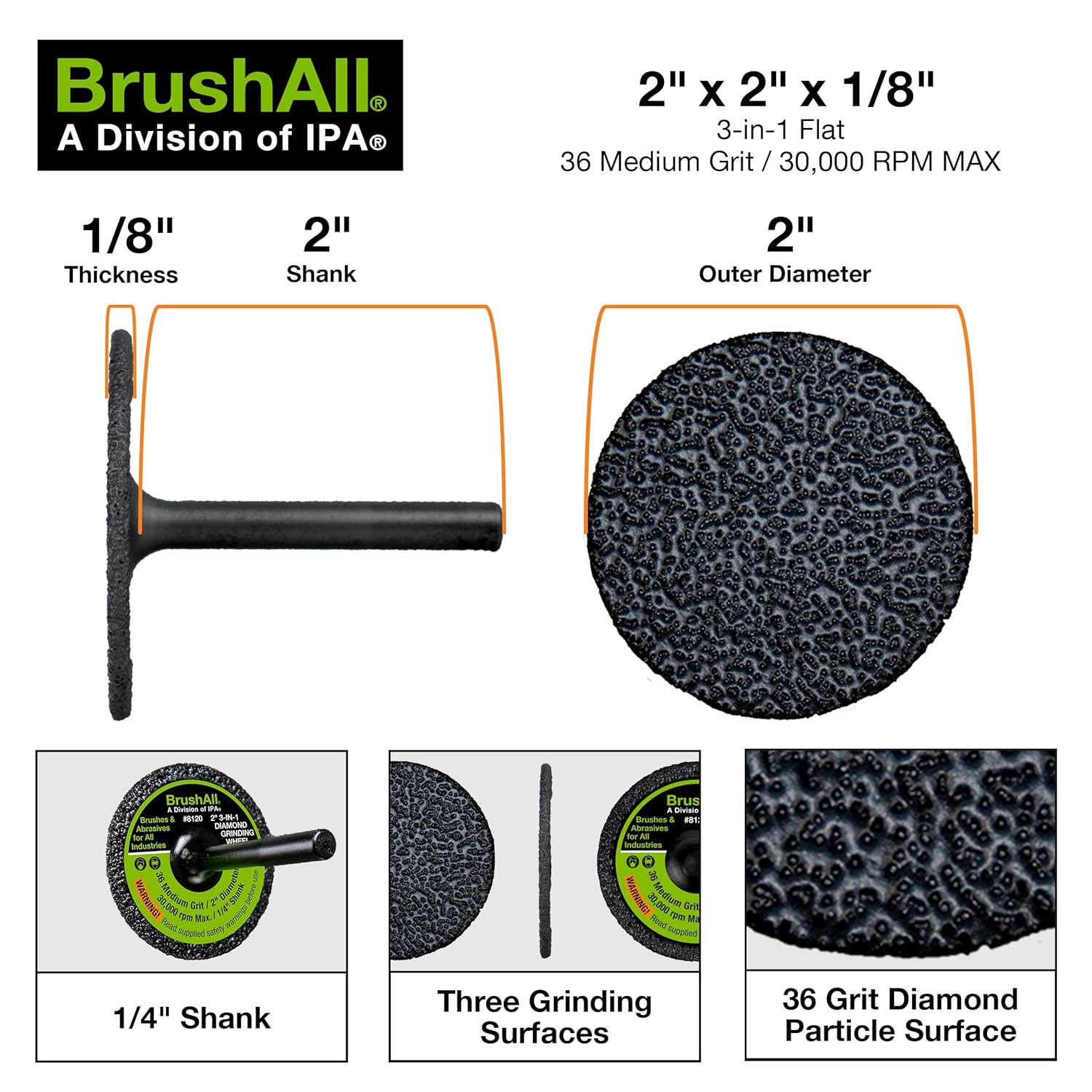 Diamond Grinding and Cut-Off Wheel (2" 3-in-1 Diamond Grinding Wheel)