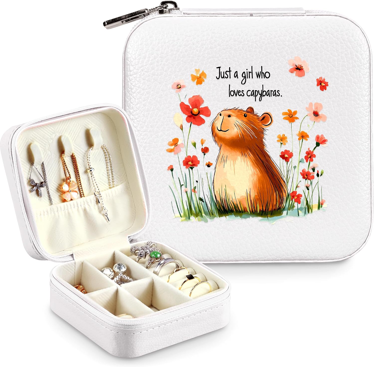 Capybara Jewelry Box, Gifts For Kids Teens Girls, Capybara Lovers Stuff Items Accessories Things Merchandise Decor Merch, Travel Ring Earrings Necklace Organizer Holder!