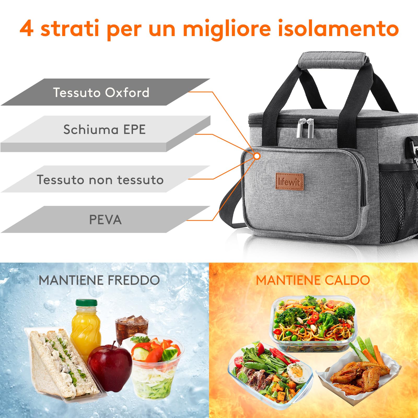 Lifewit Borsa Termica Porta Pranzo 8.5L(12 Lattine), Piccola Borse Frigo Pranzo Ufficio per Uomo e Donna, Lunch Bag per Lavoro, Mare, Viaggio, Spiaggia, Grigio