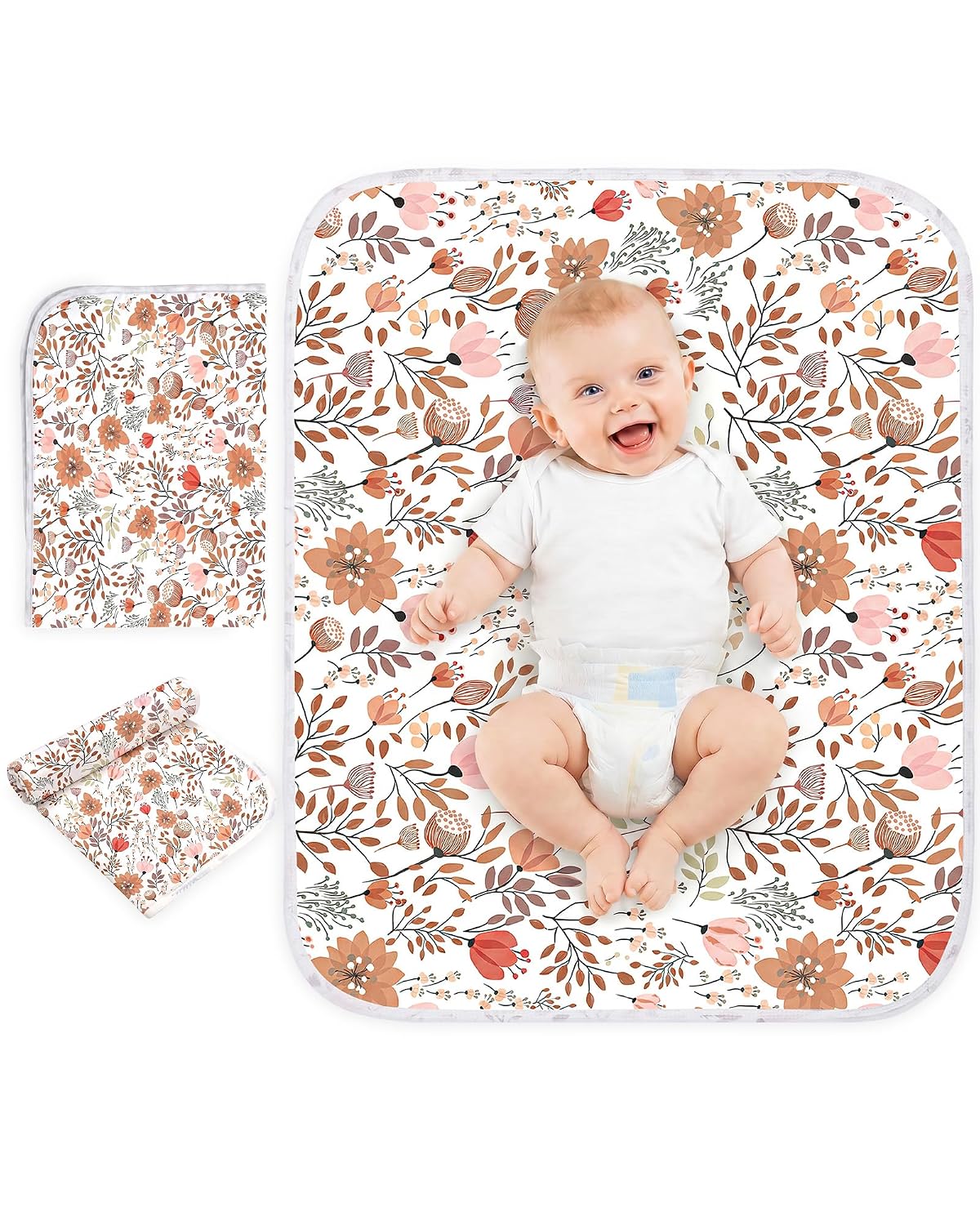 Baby Changing Pad, Diaper Changing Mat for Dresser, Changing Table, Travel, 100% Cotton Surface, Breathable & Waterproof, Shower Gift for Newborn Girls, Extra Large 24" x 30" Pink Flower