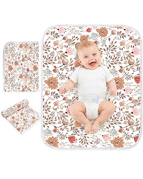 Baby Changing Pad, Diaper Changing Mat for Dresser, Changing Table, Travel, 100% Cotton Surface, Breathable & Waterproof, Shower Gift for Newborn Girls, Extra Large 24" x 30" Pink Flower