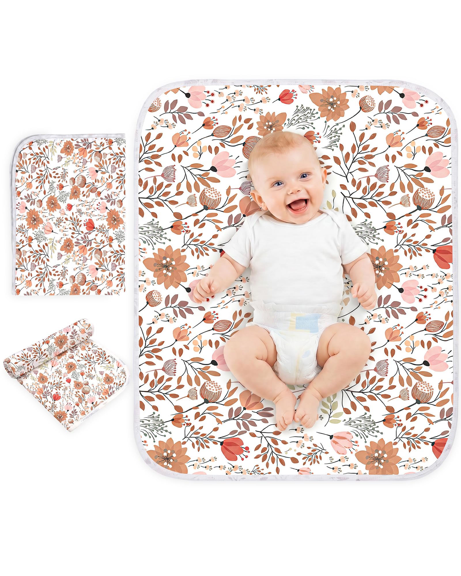 Cambiador de pañales para bebé, tapete de cambio de flores, almohadilla de cambio impermeable de 3 capas, tapete plegable absorbente para mujeres, almohadillas reutilizables para incontinencia para