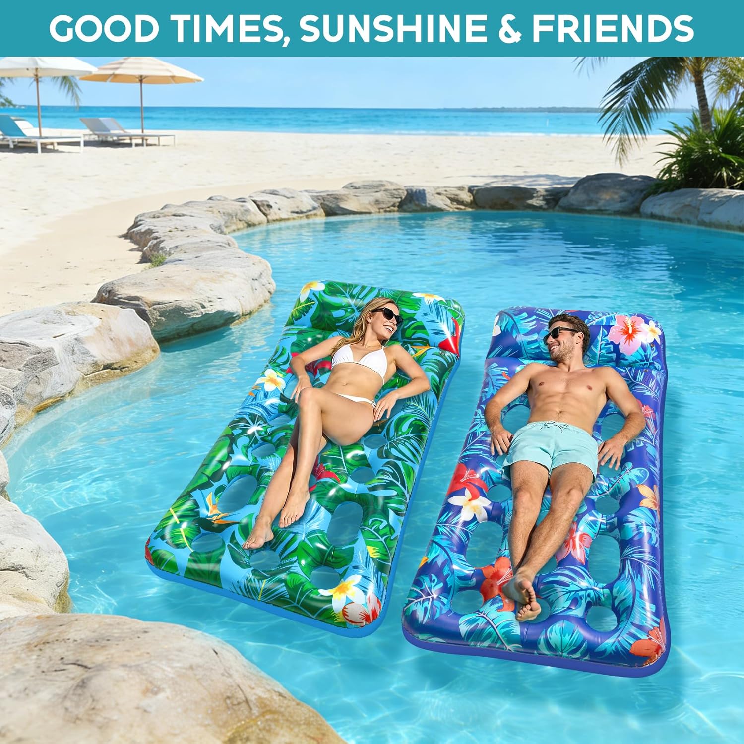Korlon Tec Pool Floats Adult, Inflatable Tanning Pool Float Lounger, Cooling Pool Rafts Floaties for Adults Floating Mat for Summer Outdoor Lake River Beach Pool Party