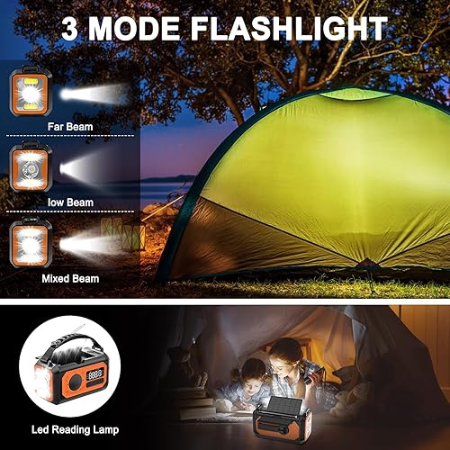 Miniatura 6 de Radio de emergencia de 12000 mAh, radio portátil de alerta meteorológica AMFMNOAA, manivela con linterna, lámpara de lectura, alarma SOS, cargador