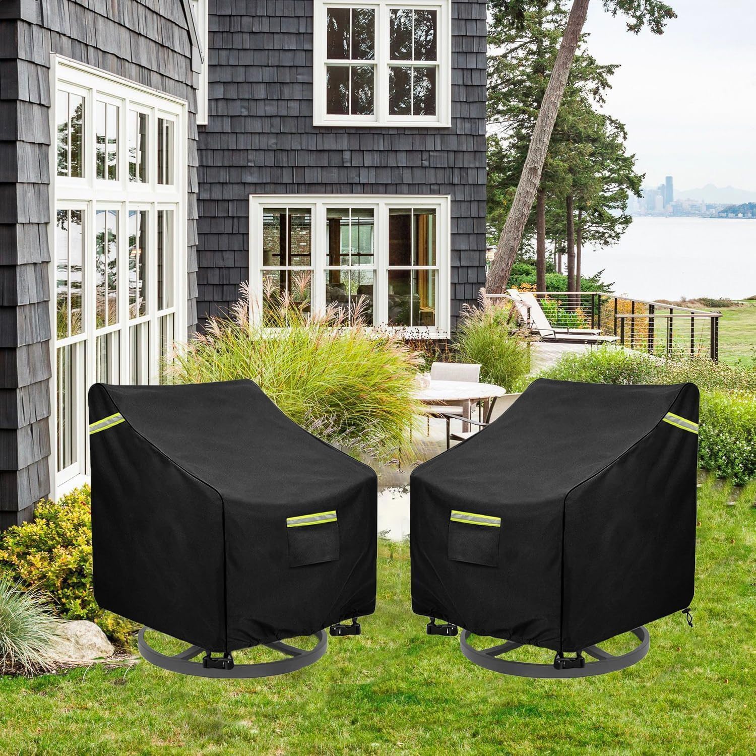 Outdoor Swivel Chair Cover 4 Pack,(29W x 31D x 38.5H inches )100% Waterproof Heavy Duty Outdoor Rocking Chair Covers， Patio Chair Covers Waterproof Patio Furniture Covers ( Black)