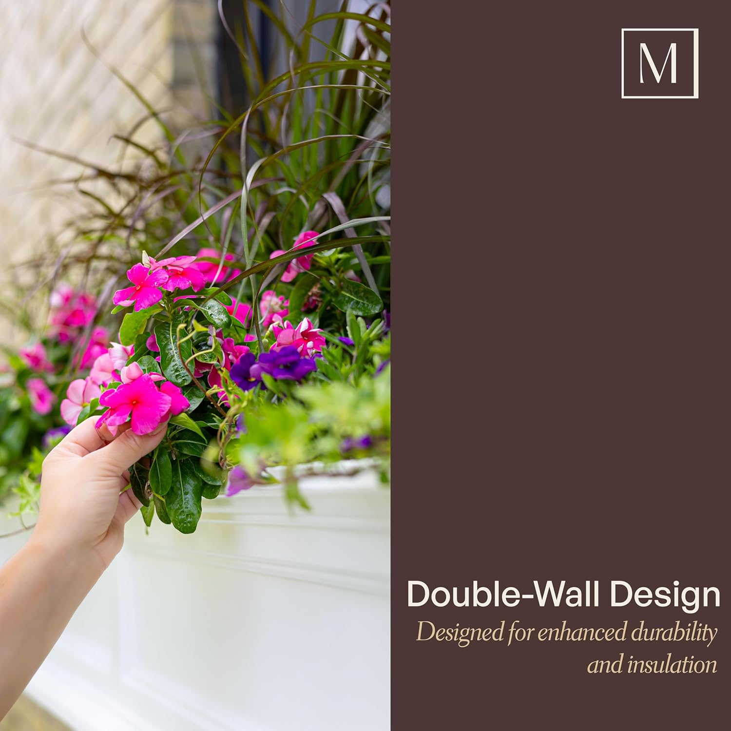 Mayne Fairview 5ft Durable Self Watering Window Box Planter with Wall Mount Brackets, UV & Weather Resistant, Double Wall Design, New England Architecture for Outdoor Décor, Black