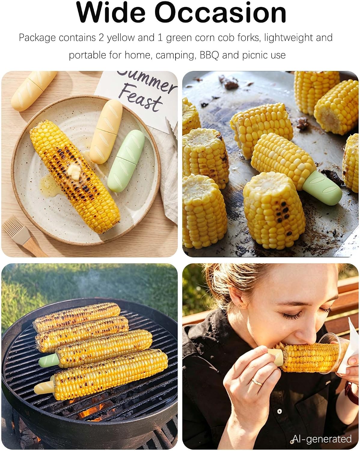 3 Pack Corn Holders with Magnet, Heat Resistant Corn On The Cob Forks image 2