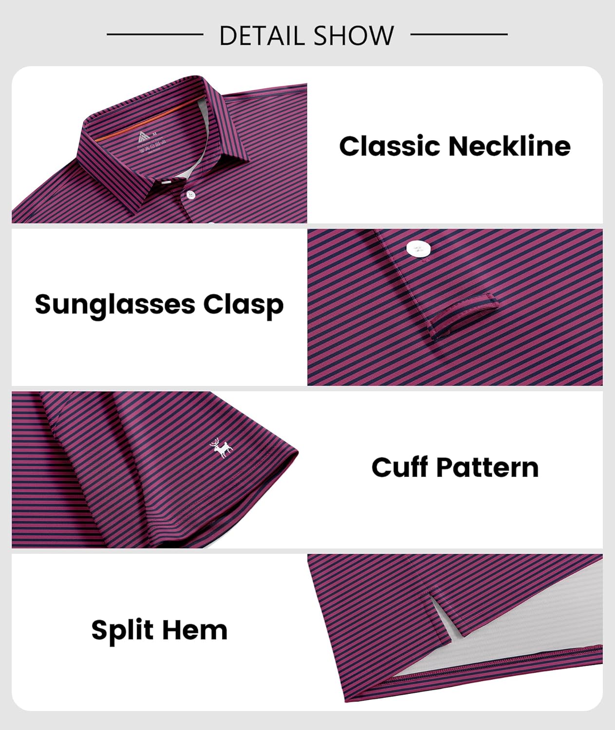 ZITY Men Golf Polo Shirts Short Sleeve Striped UPF 50+ Moisture Wicking Casual Collared Print T-Shirt for Men - Image 4