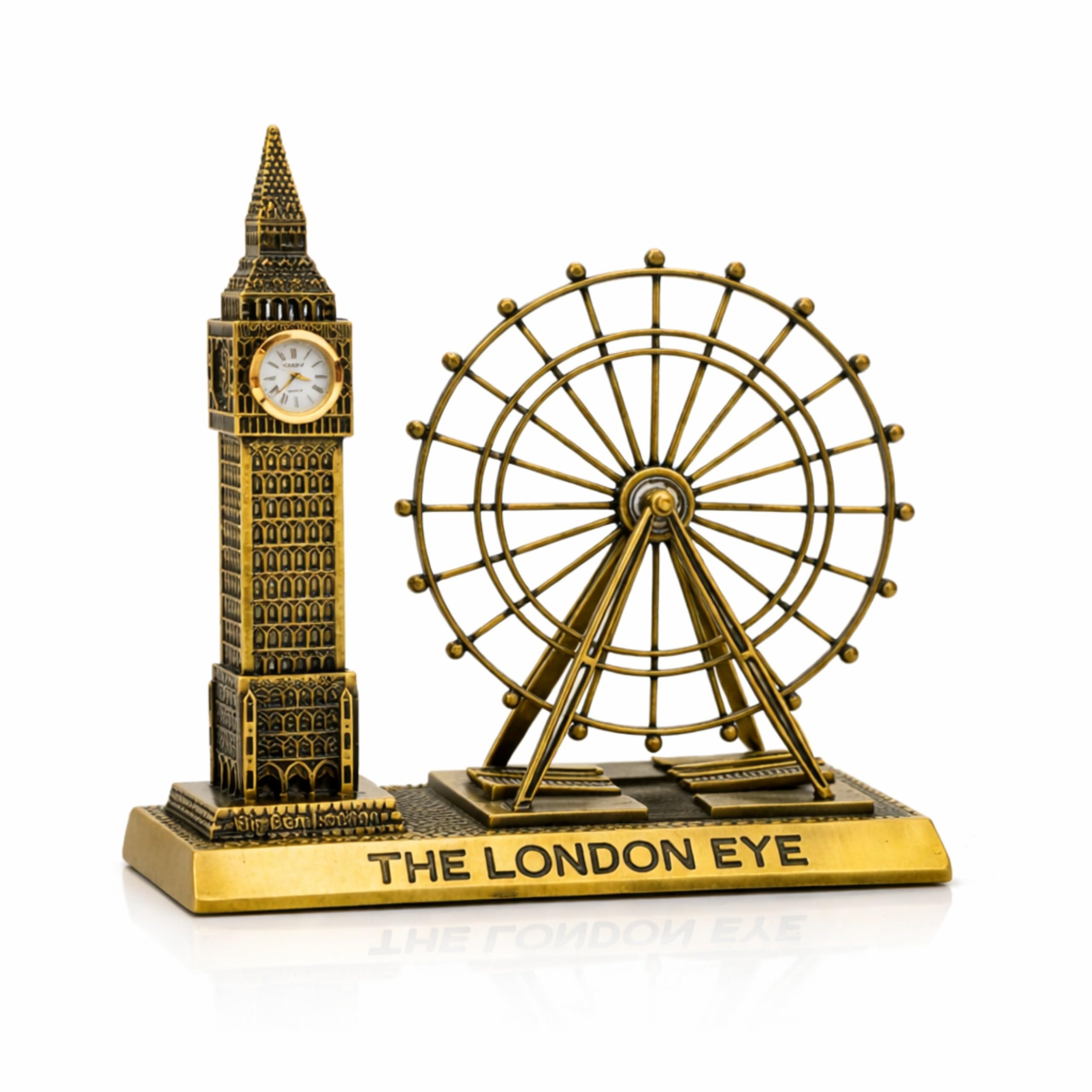 The London Eye and Big Ben Metal Showpiece with Working Clock, Antique Gold Decorative Home Décor, Premium Table Showpiece, 20 cm (Design 1)-image-32