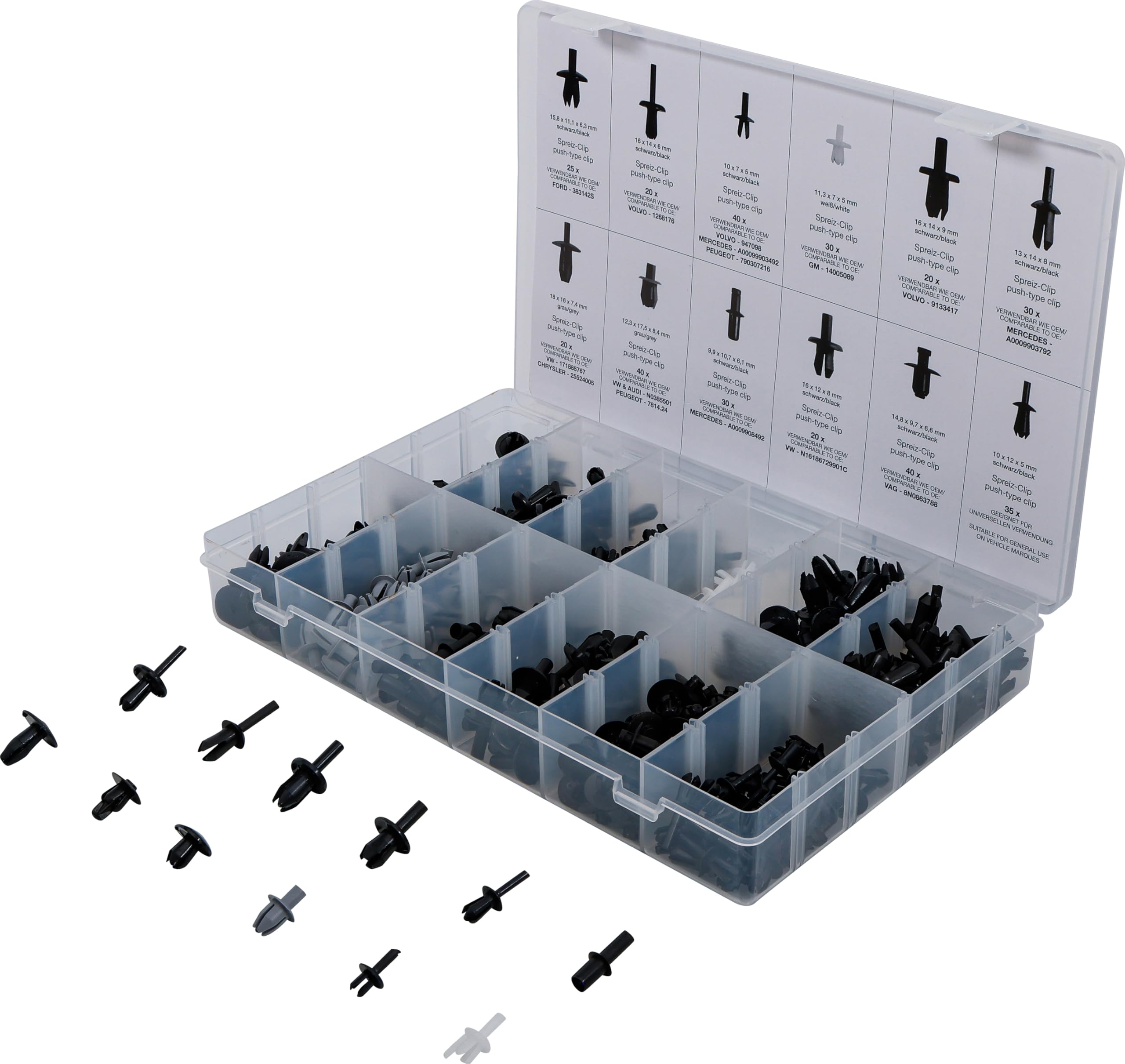Clips de fixation automobiles BGS 9045 pour VW Audi Ford - Coffret de 350 pièces