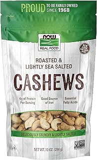 NOW Natural Foods, Cashews, Roasted and Salted, Rich Buttery Flavor, Source of Protein and Healthy Fatty Acids, Certified Non-GMO, 10-Ounce (Packaging May Vary), 7067