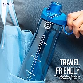 Pogo 32oz Plastic Water Bottle with Soft Straw Lid and Carry Handle, Reusable, BPA Free, Dishwasher Safe, Perfect for Travel, School, Outdoors, and Gym, Sky