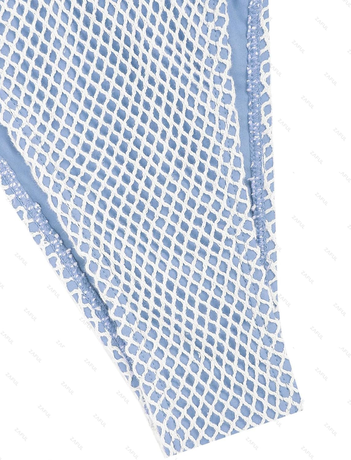 ZAFUL Women's Bikini Set Fishnet Triangle Tie Convertible Collar Halter Bandeau Shell Two Piece Bathing Suit - Image 5