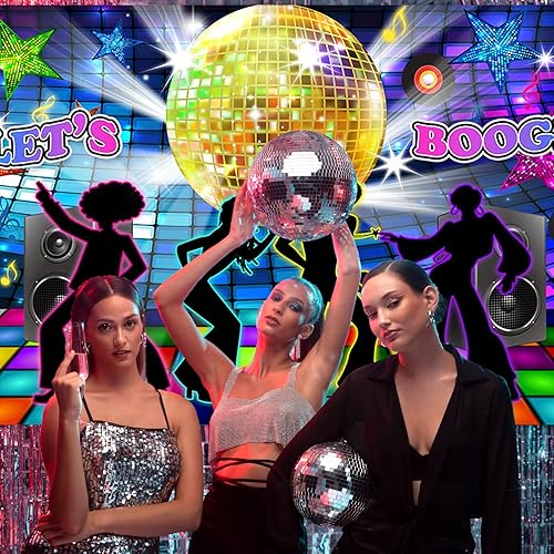 Miniatura 3 de Avezano Fondo de discoteca de regreso a los años 70, 80 y 90, decoración de fiesta de baile, pancarta Let's Boogie para fiesta de cumpleaños, telón