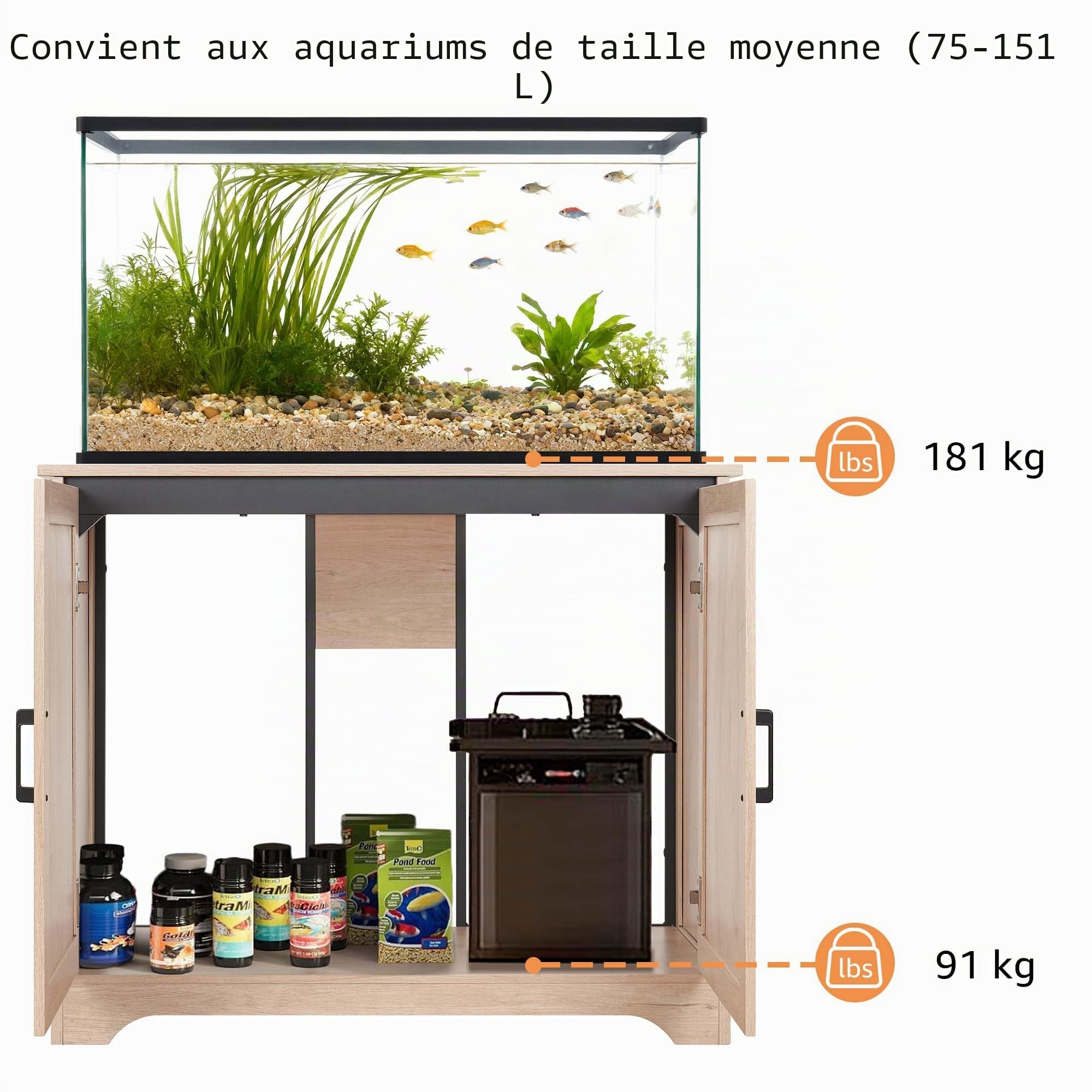 unipaws Support d'aquarium de 30 à 50 gallons avec armoire de rangement, support en bois pour aquarium de tortues, terrarium de reptiles