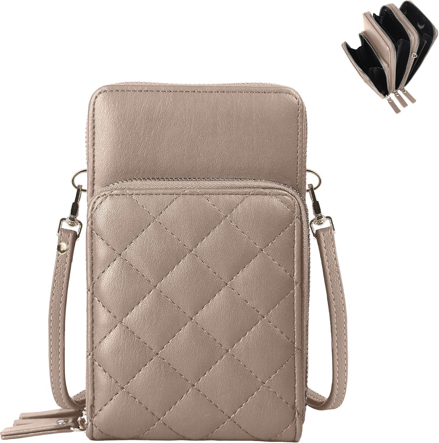 Emperia Mia Lightweight Triple Compartment Small Faux Leather Crossbody Bag Purse Shoulder Bag for Women Phone