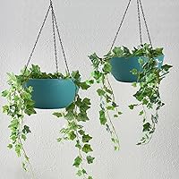 Vista 6 de WOUSIWER Paquete de 2 macetas colgantes grandes de 13 pulgadas para plantas de interior y exterior con agujeros de drenaje y cadena, macetas