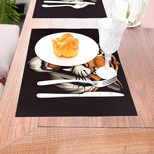 Miniatura 3 de 6 PCS PVC Placemats Set Place Mats Big Mouth Tiger Non-Slip Weave Place Mats 12" x 18" Farmhouse Table Mat Set for Family Dinners Wedding Parties