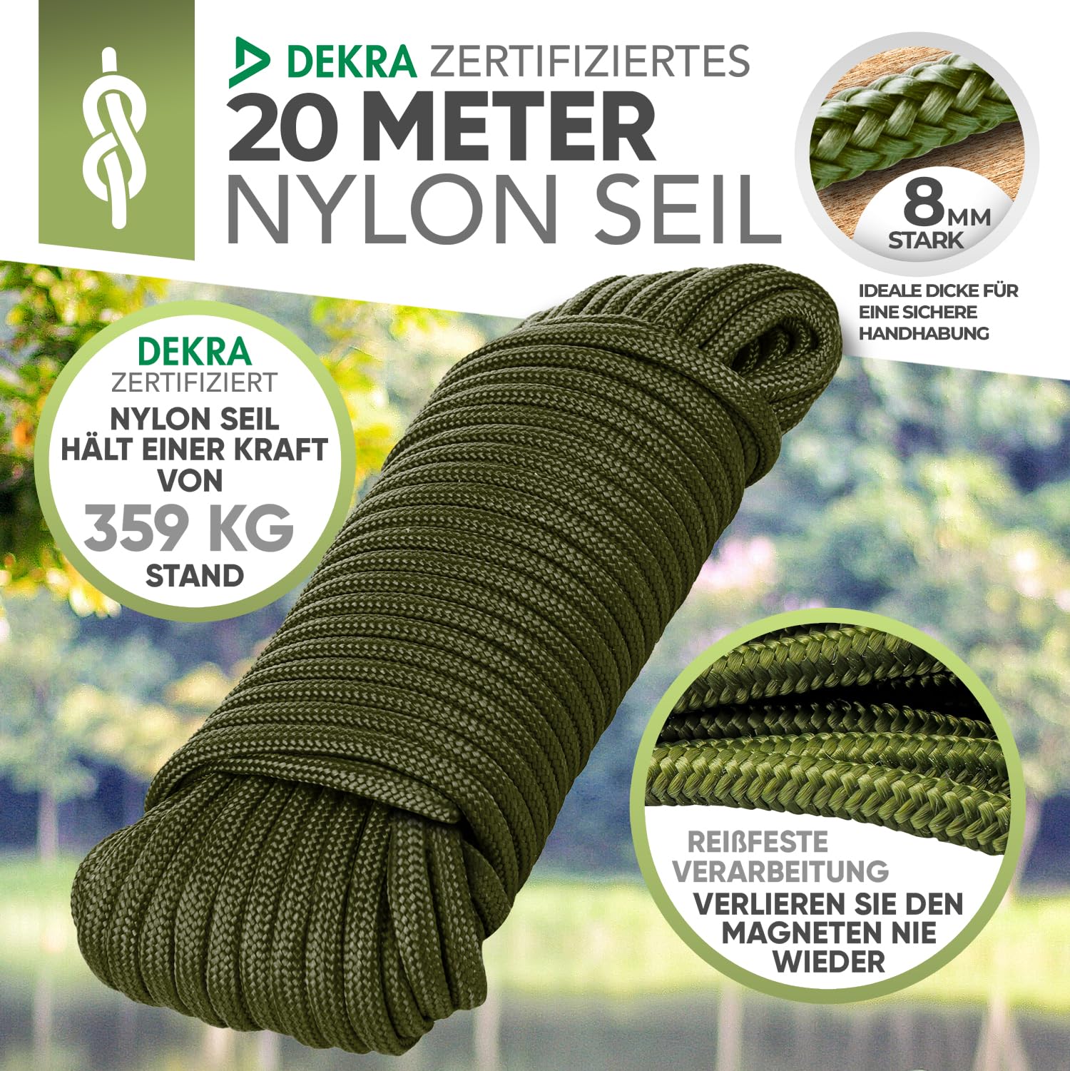 Jungle Monkey® Premium Magnetangel Set 200kg [Zugkraft DEKRA geprüft] Magnetfischen Komplettset inkl. 20m Seil + wasserfeste Handschuhe für Magnet fischen I Magnet angeln in Flüssen und Seen