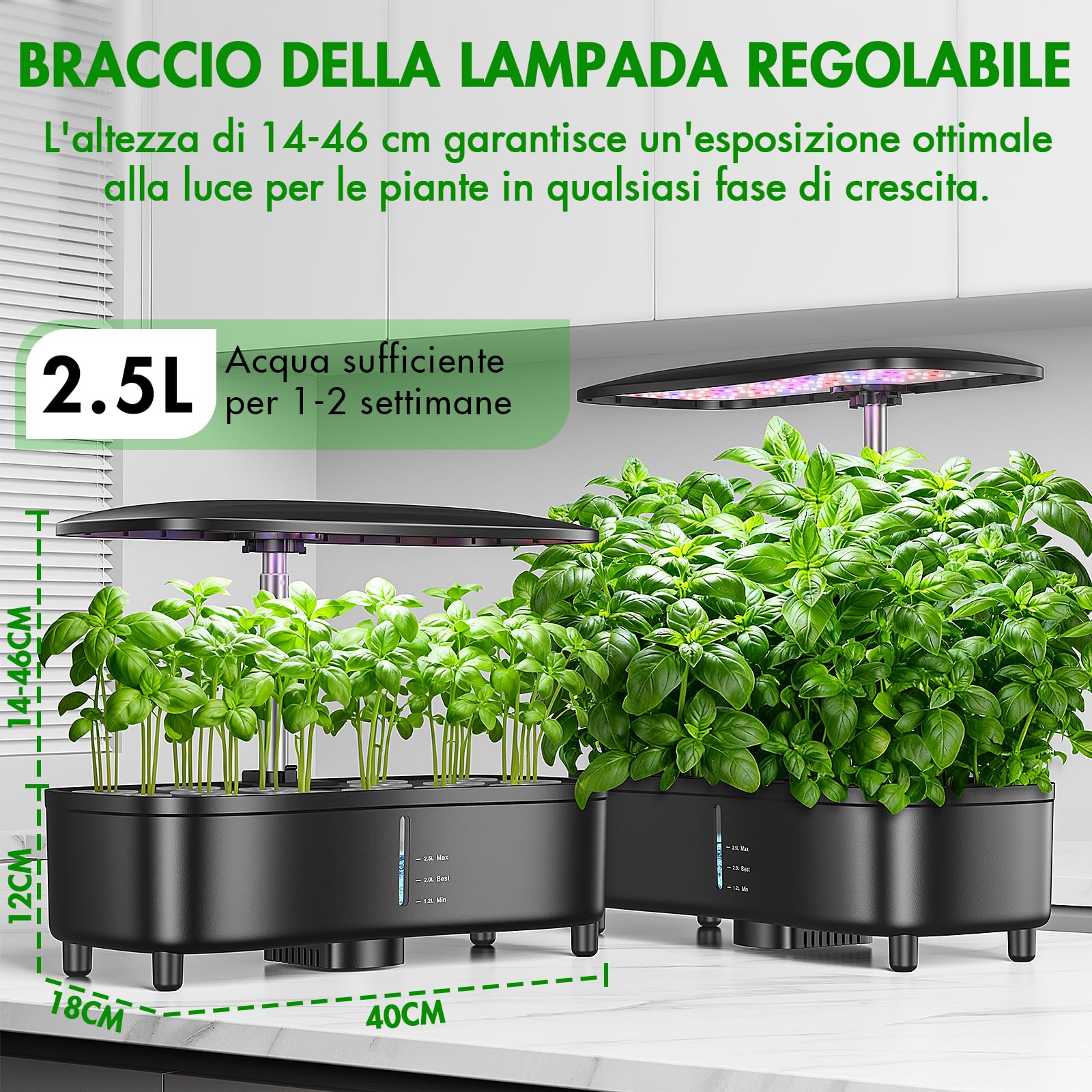 Serra Idroponica da Casa 15 Posti, Giardino Indoor Intelligente, Tecnologia Aeroponica per una Crescita 3 Volte Più Veloce, Luce LED a Spettro Completo Integrata, Sistemi di Coltivazione Idroponica