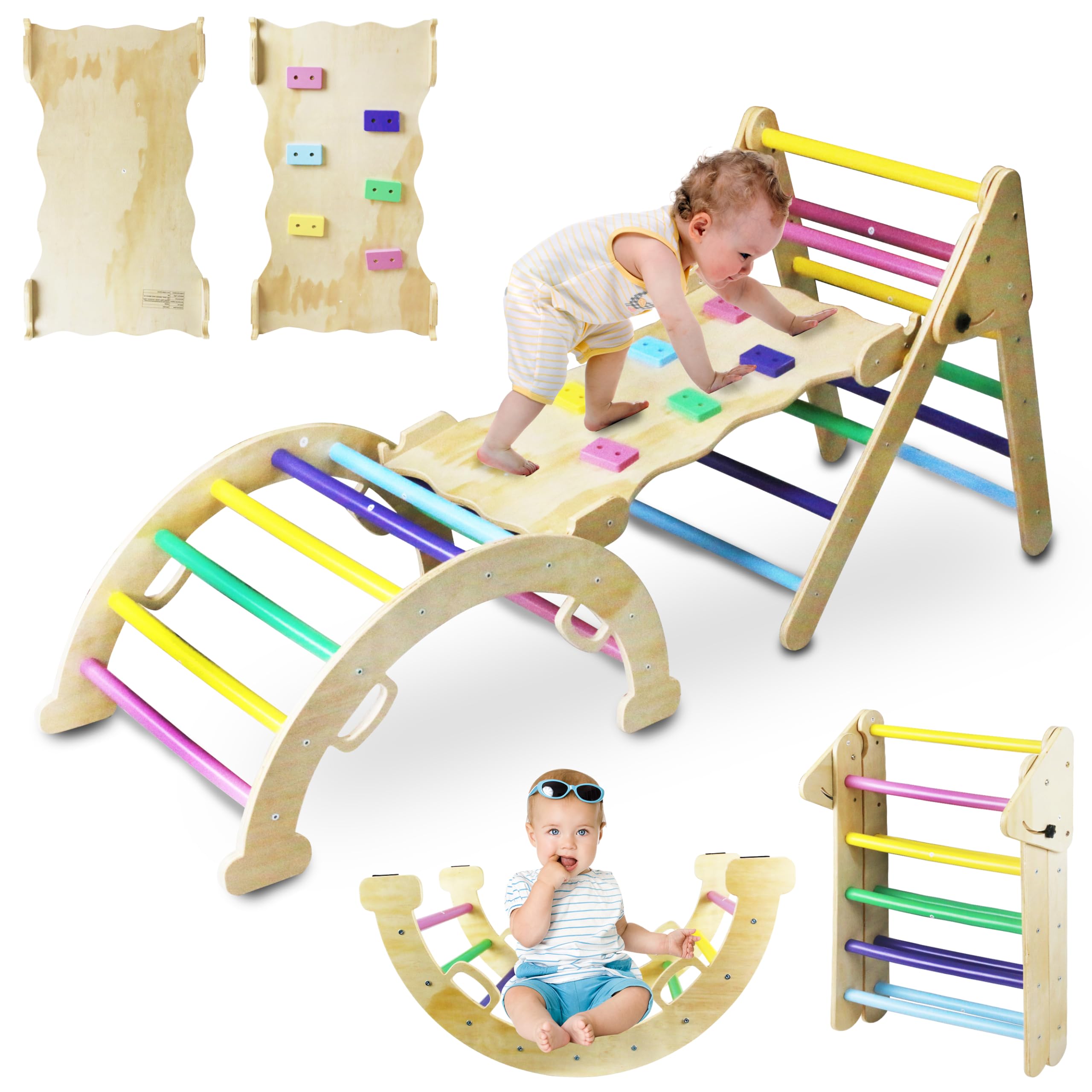 Goldshire 5in1 Wooden Climbing Toys, for Toddler Kids Playground with Arch & Ramp & Ladder, Foldable Baby Jungle Climbing Gym, Outdoor & Indoor