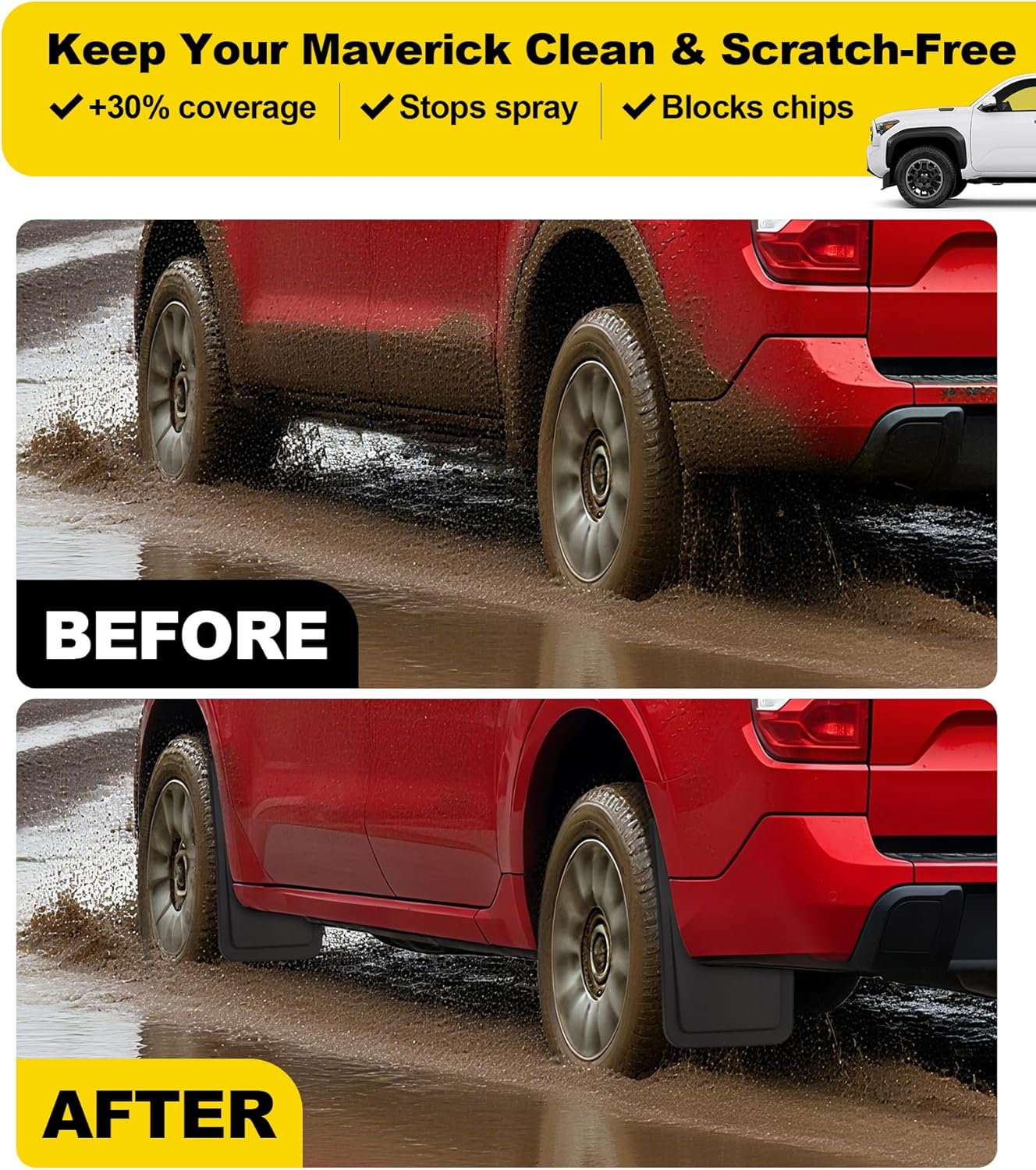 No Drill Mud Flaps for Ford Maverick 2022-2025 Accessories Splash Guard Mudflaps Front Rear Mudguard Kit, 4-Piece Set