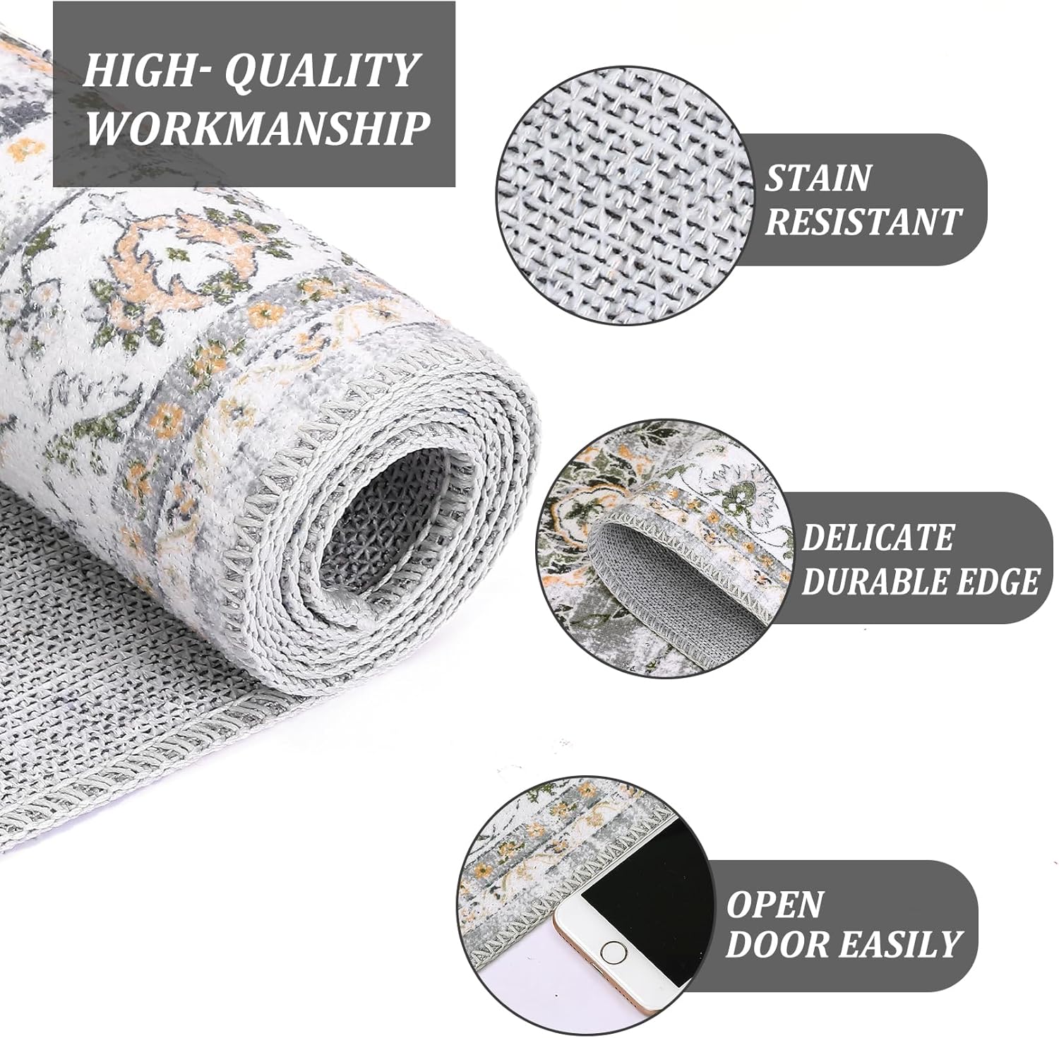 FairOnly Washable Runner Rug 2x6 Boho Kitchen Rug Runner Long Oriental Entryway Rug Low-Pile Vintage Rug for Bedroom Non-Skid Soft Carpet Throw Rug for Bathroom Laundry Room Hallway,2x6