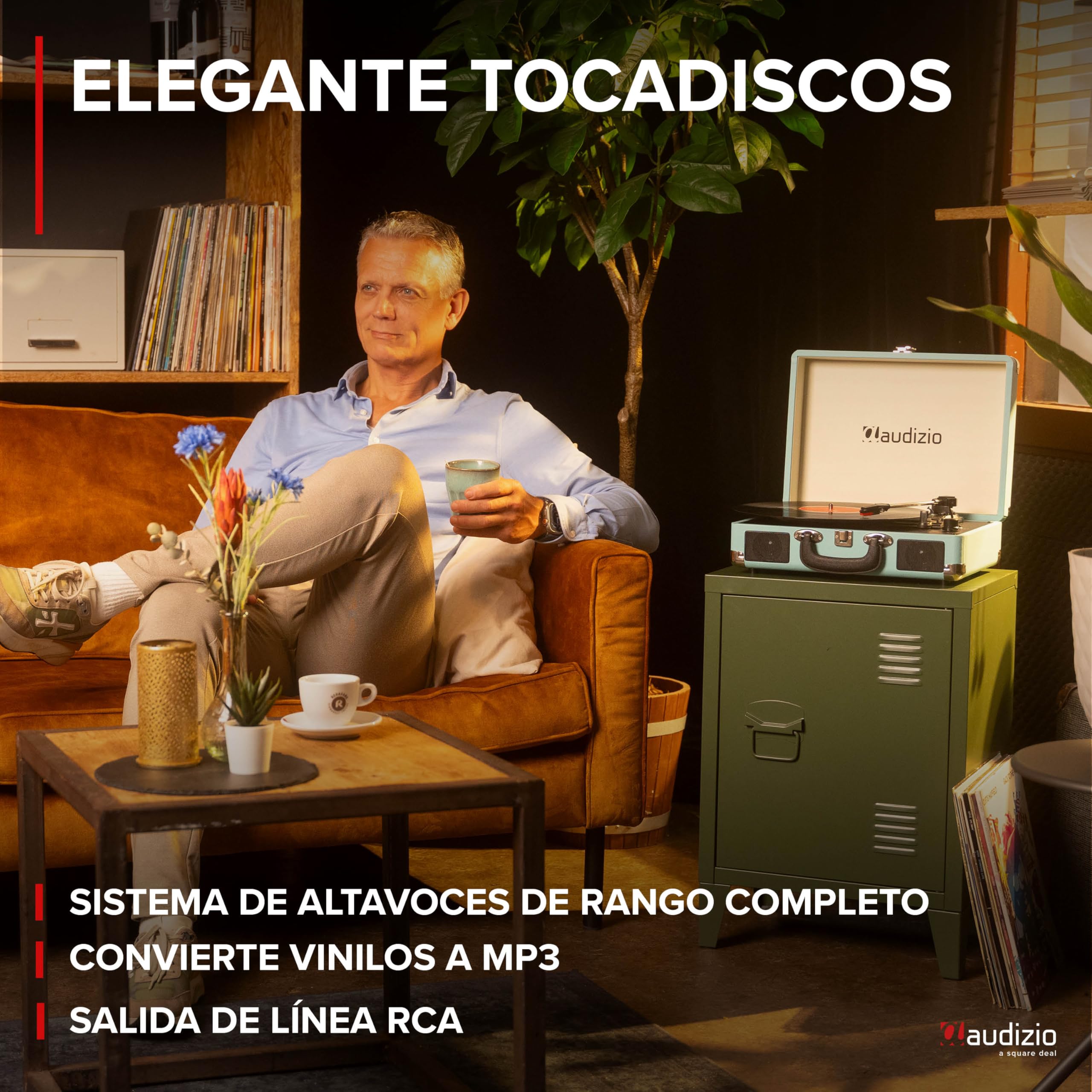 Audizio RP116B Tocadiscos con Altavoz, Funciona con Bluetooth 5.0, digitalización con USB, AUX, Parada automática, Tocadiscos de Vinilo de 3 velocidades y transmisión por Correa de 33/45/78 - Azul