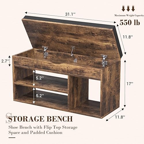 Miniatura 19 de Apicizon Banco de almacenamiento de 31 pulgadas, banco de zapatos con espacio de almacenamiento abatible y cojín acolchado, banco de entrada de