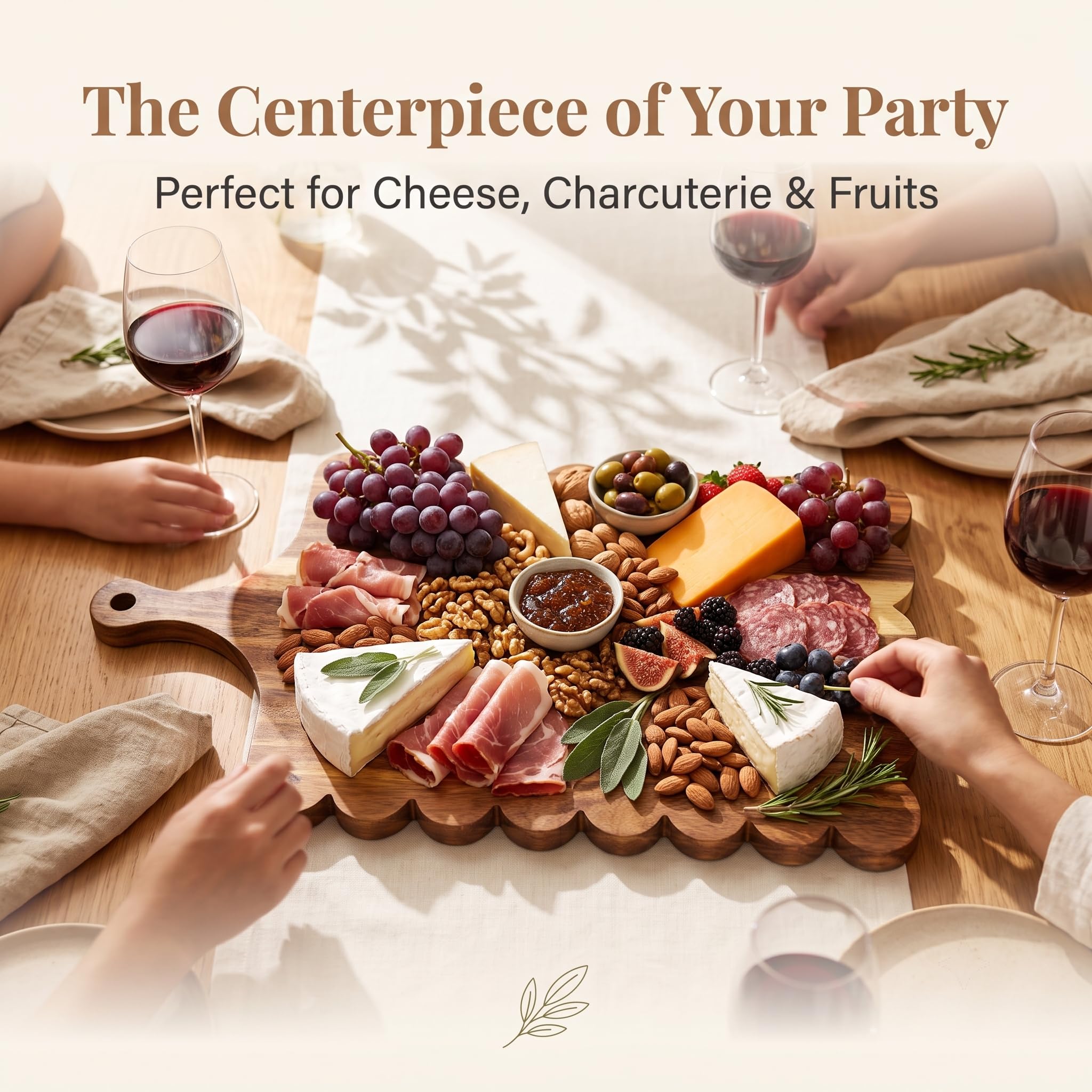 Set de 2 Planches à Découper en Bois d'Acacia, Planche a Decouper Bois avec Poignée, Pour Charcuterie, Fromage, Pizza, Viande, Fruits, Planche à Découper Design