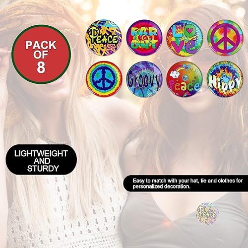Miniatura 6 de 48 piezas de botones hippie retro botones pin 60's fiesta hippie accesorio de disfraz