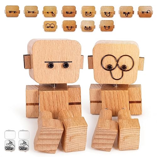 2 pcs Shaking Wood Man Figurine,Wooden Figure with Spring Legs,