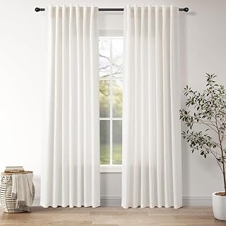 Ivory White Linen Back Tab Curtains 84 Inch Length for Bedroom/Living Room 2 Panel Set Neutral Modern Farmhouse Window Privacy Semi Sheer Linen Drapes Rustic Pinch Curtain Ivory 52X84