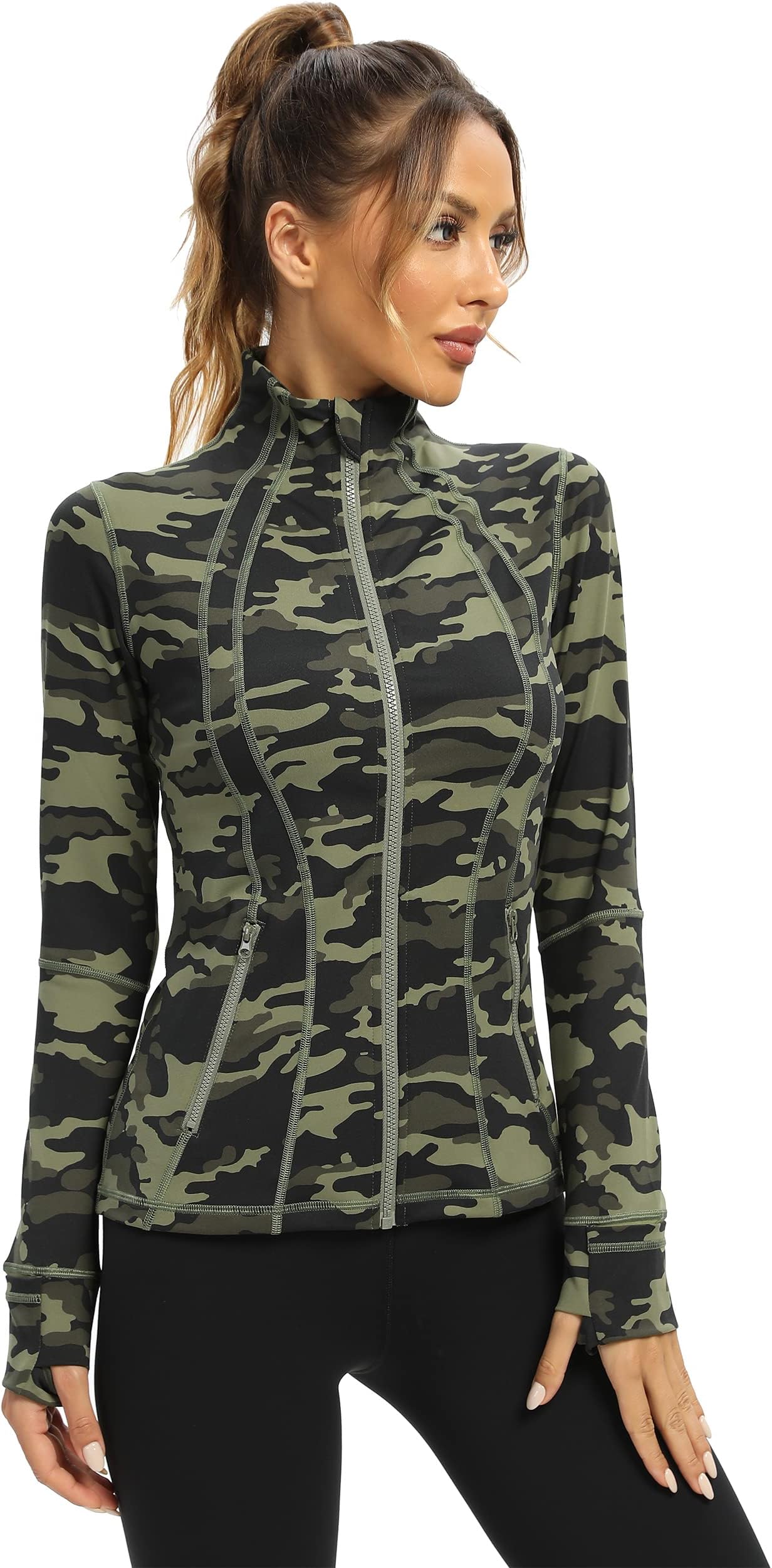 QUEENIEKE Women's Running Jacket Slim Fit and Cottony-Soft Handfeel Sports Tops with Full Zip Side Pocket