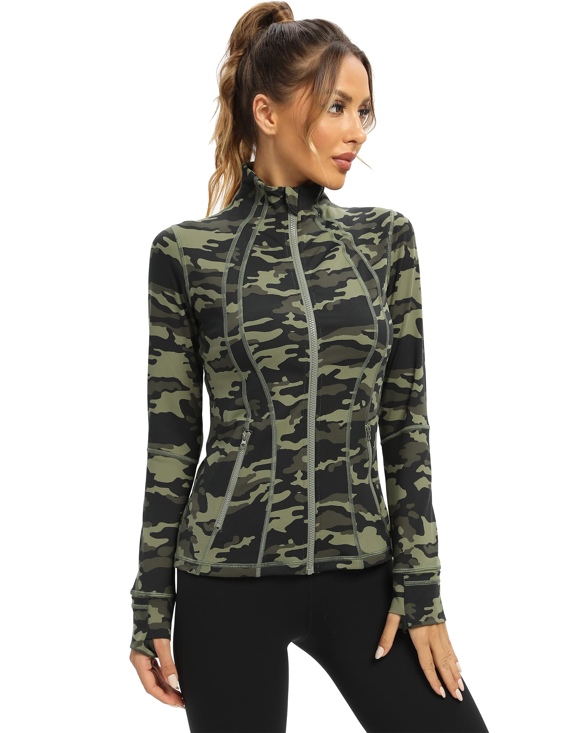 QUEENIEKE Women's Running Jacket Slim Fit and Cottony-Soft Handfeel Sports Tops with Full Zip Side Pocket