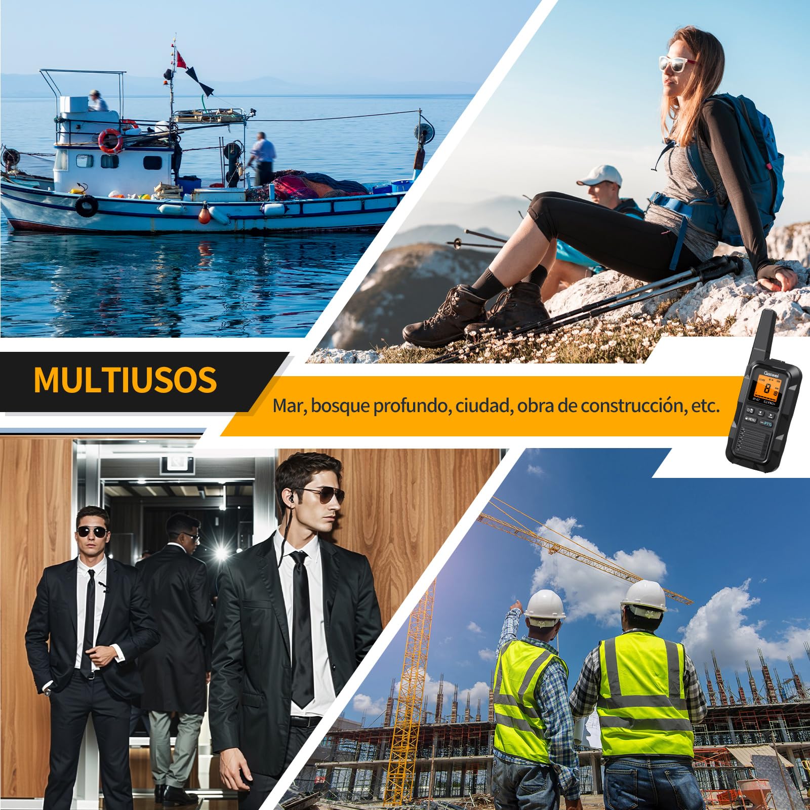 Gaswei G2Pro Walkie-talkies Profesionales para Adultos [IP67 Resistentes al Agua y flotantes] Radio de Largo Alcance con Doble PTT, Alarma SOS, Radio FM (2 Unidades - Negro) — view 9