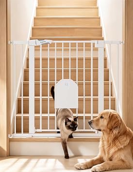 Babelio 36" Tall Dog Gate with Adjustable Cat Door, CatPrivilege I, 29-43"