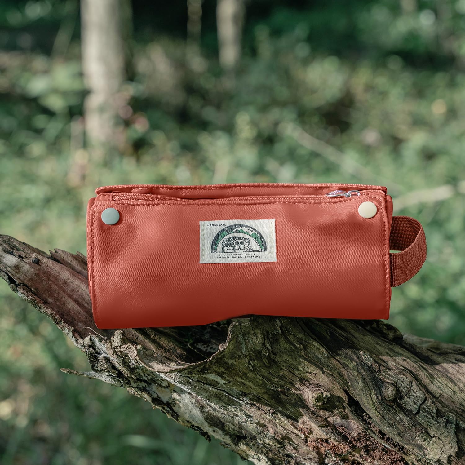 Lanxivi Large Capacity Pencil Case Roll Up Design Multifunctional Pencil Holder Pouch Stationery Pen Bag for Teen Girls and Boys Camping style - Orange Red image 5