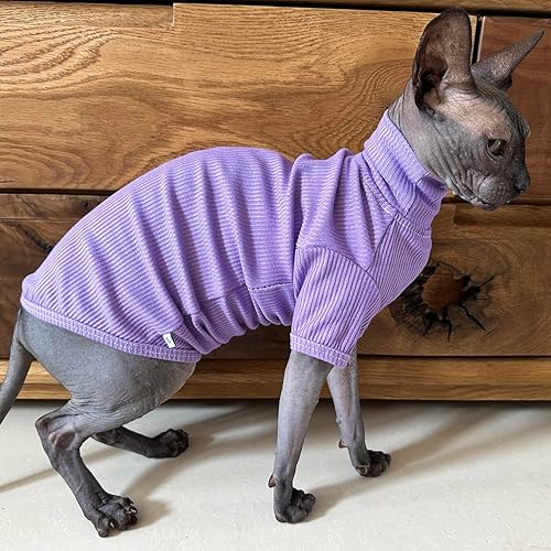 Miniatura 7 de Sphynx - Camisa de algodón de cuello alto para gatos, camisetas de gatito con mangas, pijama para gato, overol para Sphynx Cornish Rex, Devon Rex,