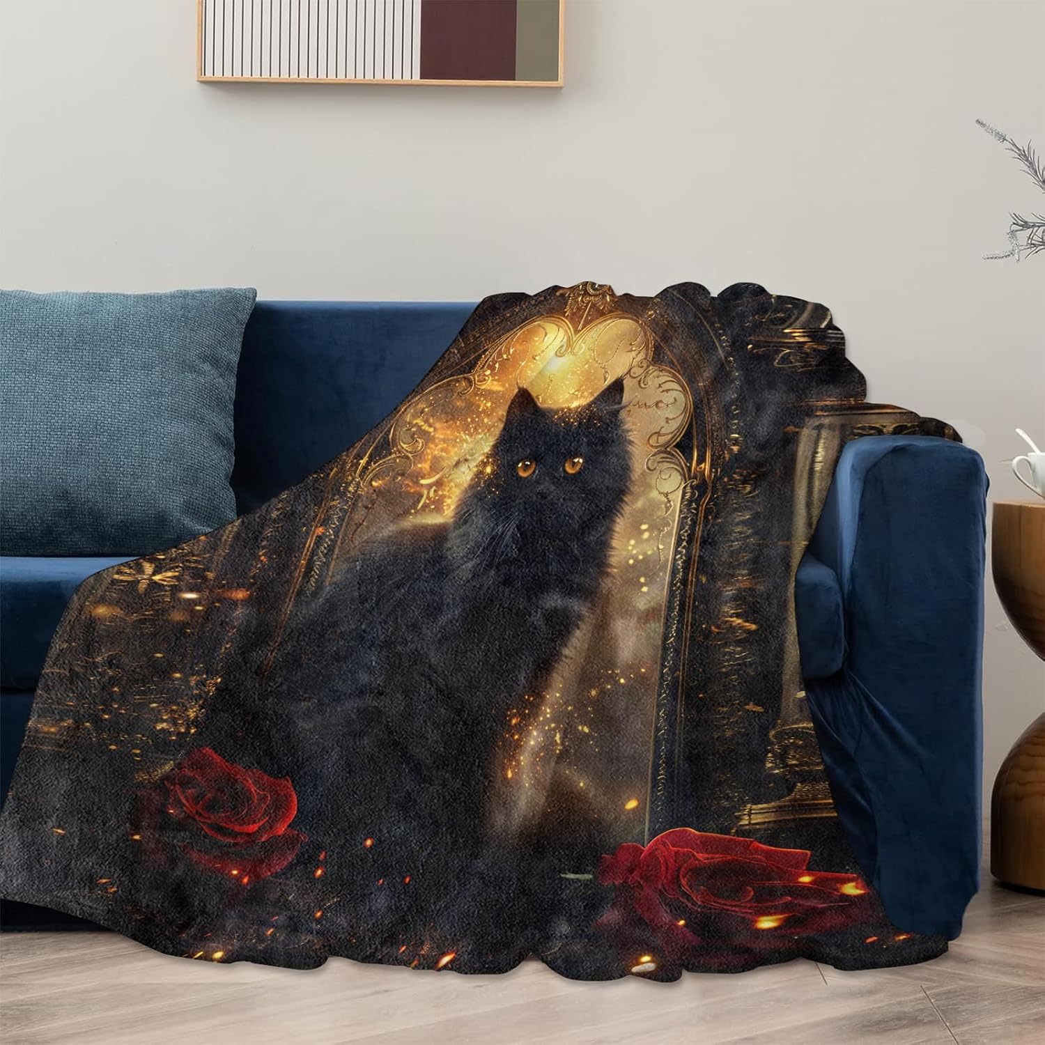 Black Cat Gothic Theme Blanket Gifts for Women Girls, Soft Warm Lightweight Flannel Throw Blankets for Living Room Home Sofa Travel Decor 50" x 60" - Image 2