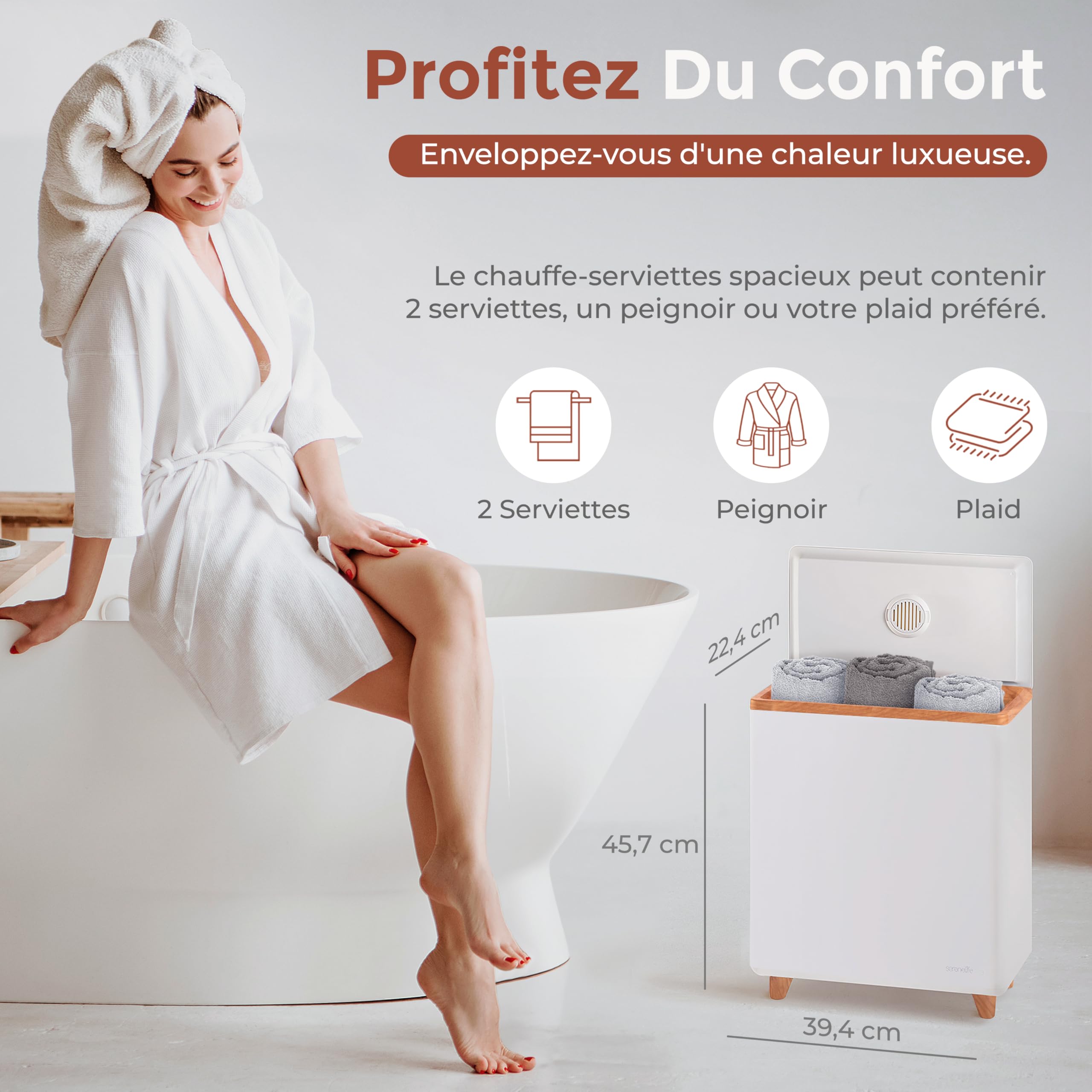 SereneLife Chauffe-serviettes de Luxe Rectangulaire - Chauffe Spa & Salle de Bain avec Parfum Personnalisé, Arrêt Automatique, Accueille 2 Grandes Serviettes, Couvertures, Peignoirs, Pyjamas - Cadeau