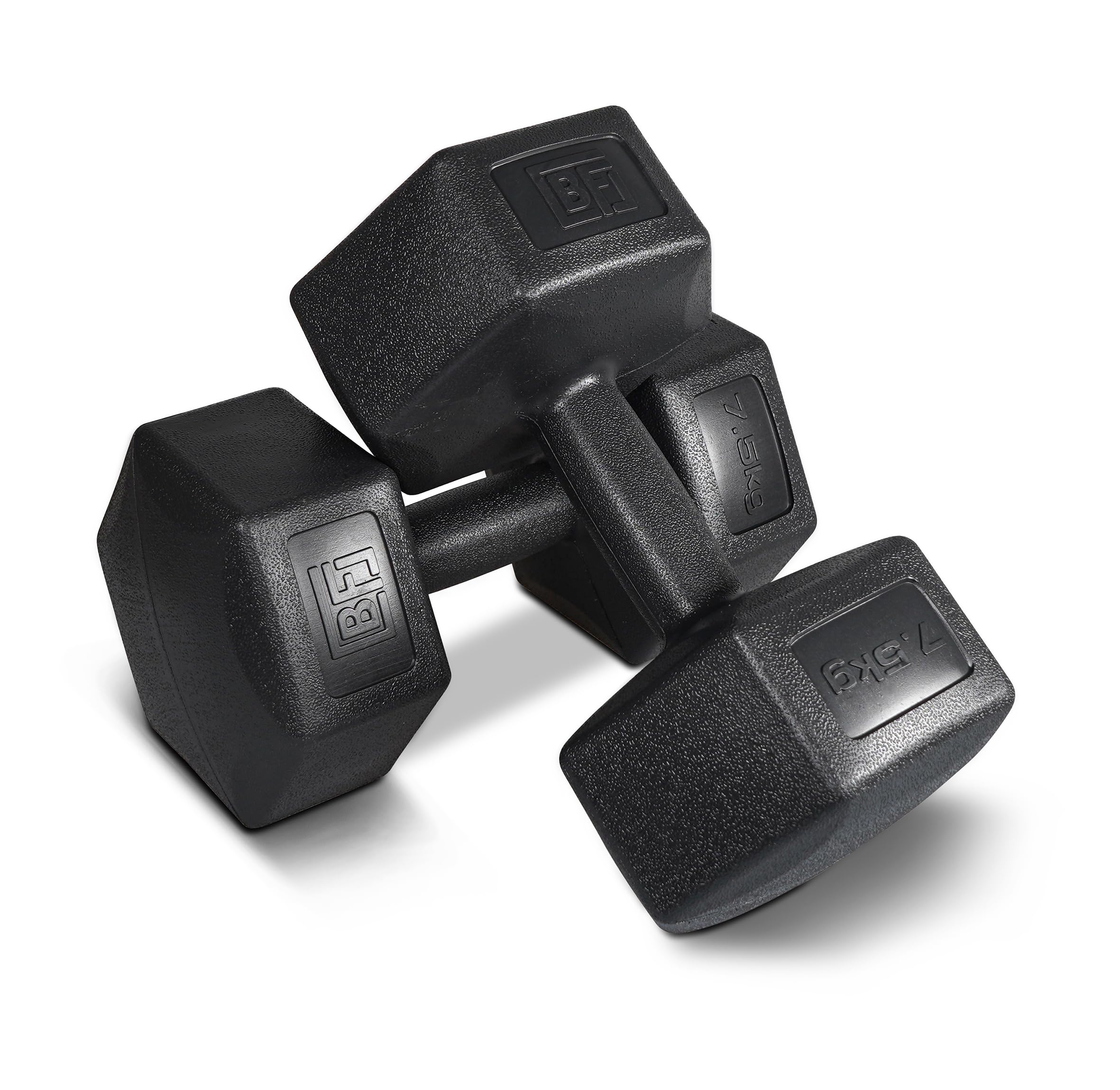 Bestfor Dumbbell Vinyl Coated, Black, Weight Lifting Strength, for Training, Cardio, Fitness, Muscle Exercise Chart, Body Building, Home Gym Workout 7.5kg Sold in Pairs