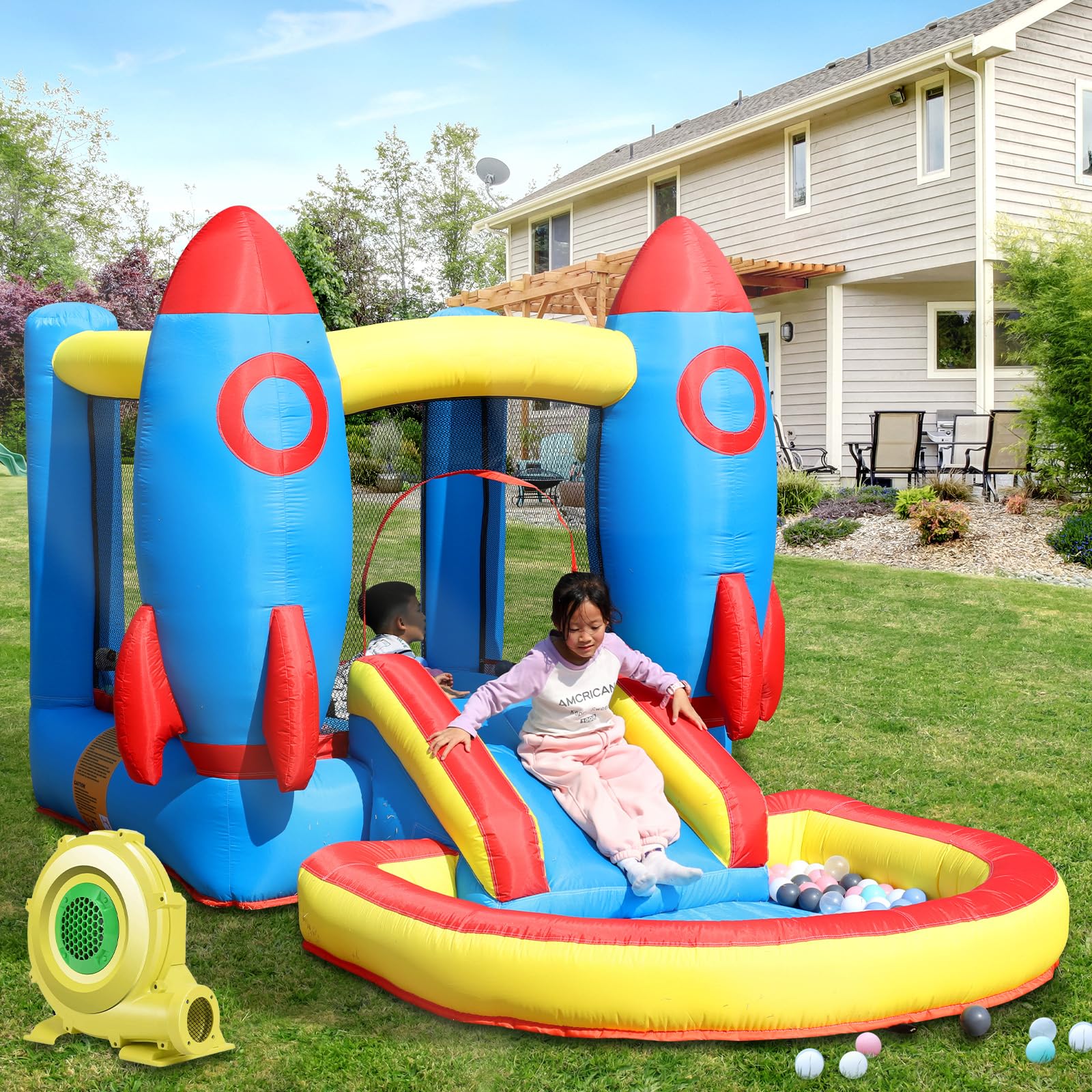 Inflatable Bounce House with Slide for Kids 3-6, Bouncy House with Blower for Outdoor Backyard/Indoor, 12ft x 6.6ft x 6.2ft Commercial Bouncy Castle, Jump House for Toddlers Kids Party