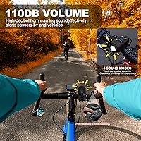 Vista 3 de Bocina de bicicleta con luz, luces de bicicleta de 110 dB para conducción nocturna, 4 modos de luz + 5 modos de sonido, IPX5 impermeable